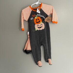Baby Essentials My 1st‎ Halloween Grey Waffle Knit Footie Hat Set 9M New